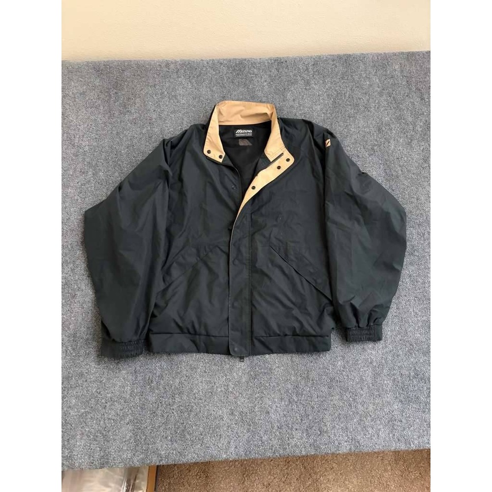 Mizuno Performance Wear Windbreaker Jacket Mens XL Navy Tan Full Zip Mesh Lined